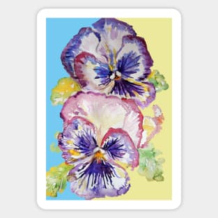 Pansy Watercolor Purple Flower Pattern on Light Blue Sticker
